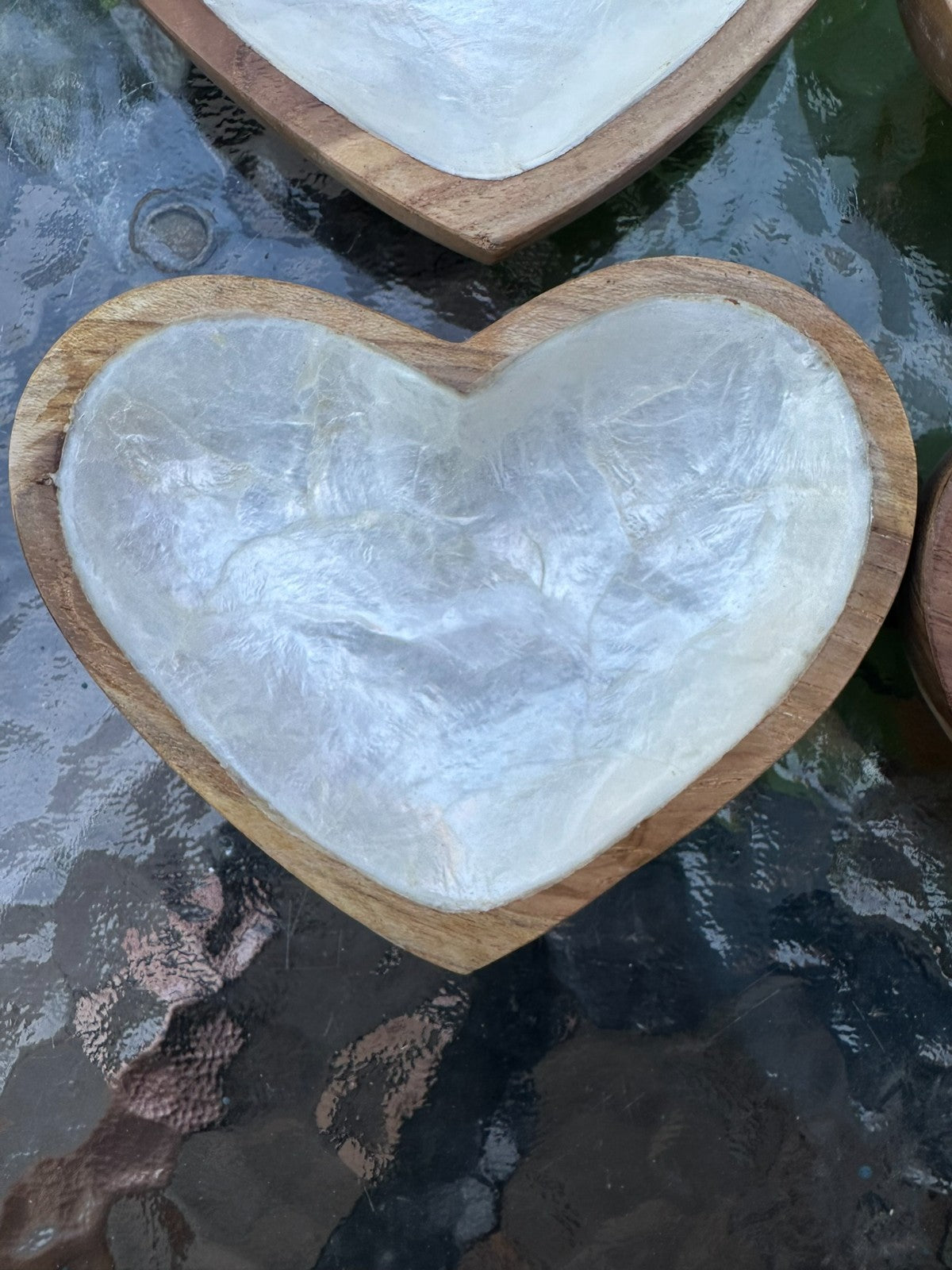 💎 Teak Wood & Capiz Shell Heart Bowl 🤍✨