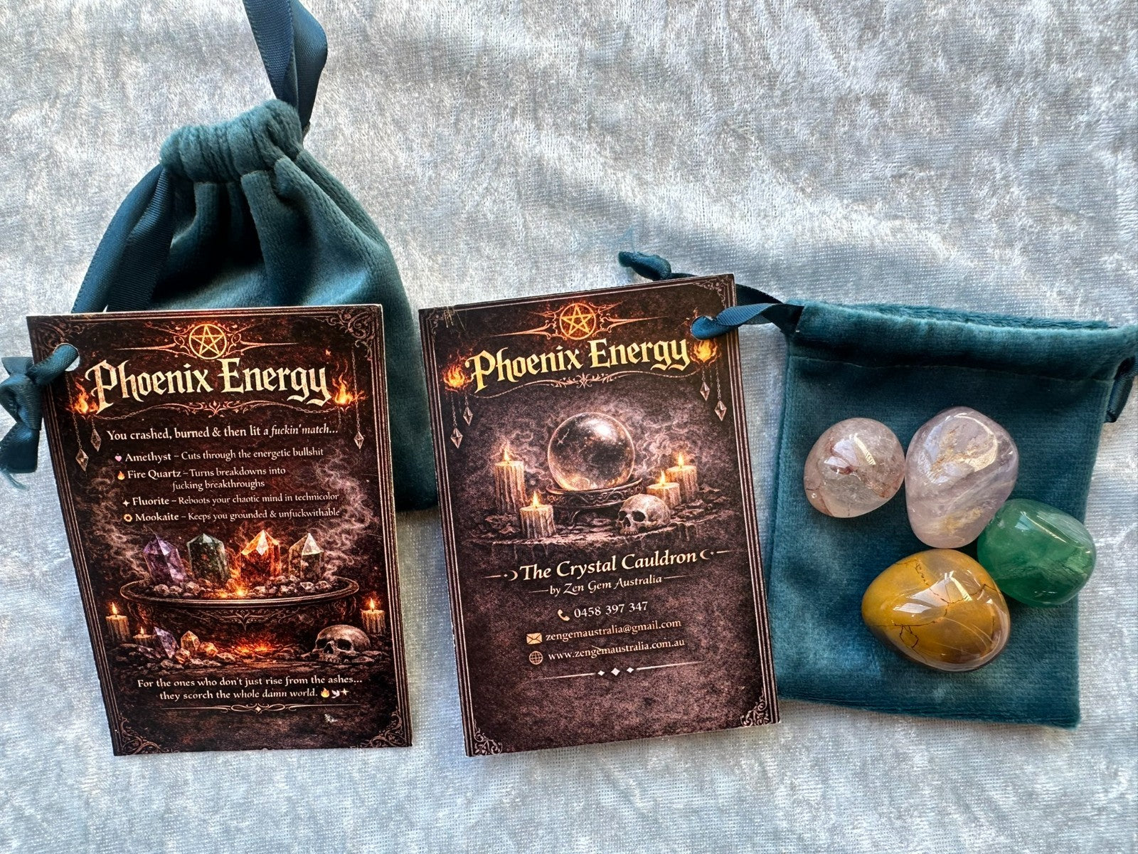 Phoenix Energy Crystal Kit ~ Amethyst Fire Quartz Fluorite Mookaite ~ Gift Set