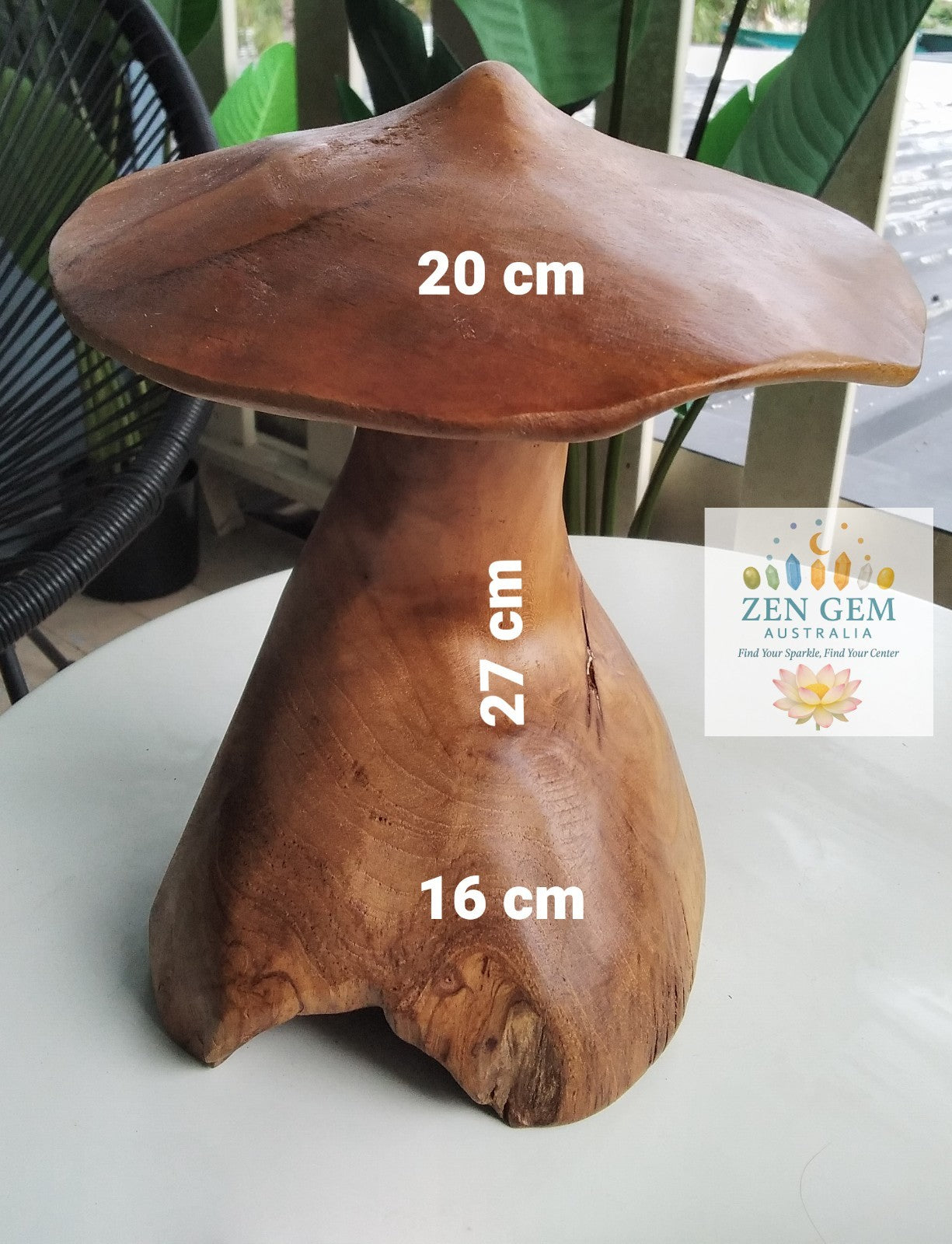 Wood Mushroom Toadstool ~ Garden Sculpture Wooden Hard Carved ~ 20 x 27cm ~ICWS2