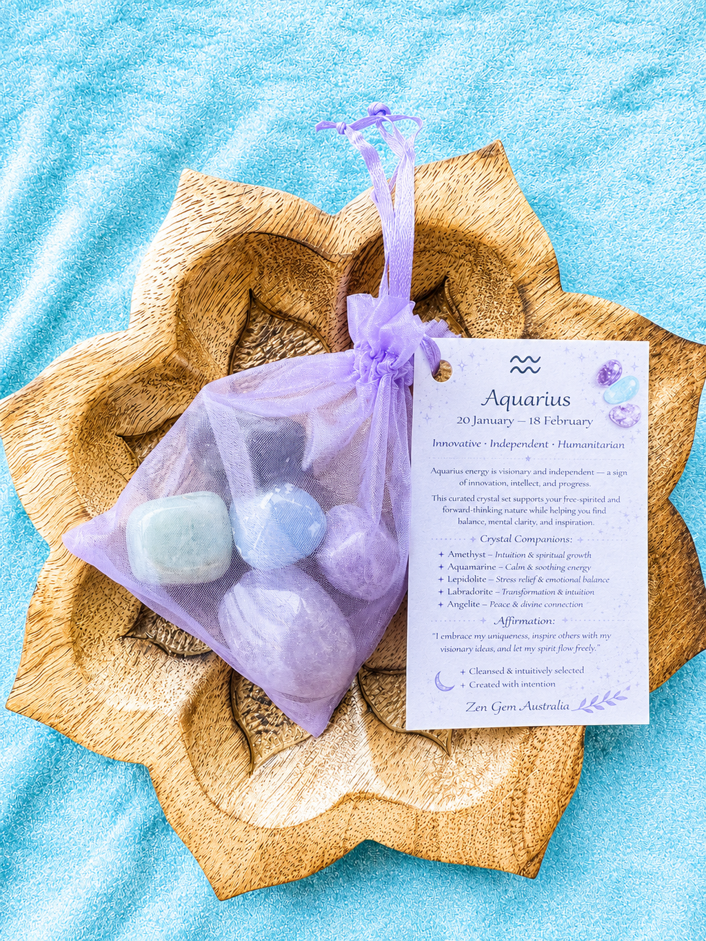 Aquarius Zodiac Crystal Kit Astrology Gift Set ~ Healing Crystals ~ Horoscope