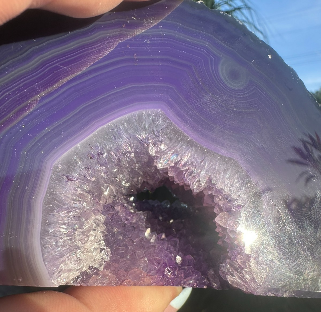 Purple Agate Geode Slice ~ Druzy Crystal polished display ~ 389 g 110mm x 70mm