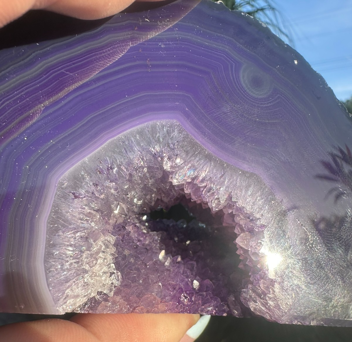 Purple Agate Geode Slice ~ Druzy Crystal polished display ~ 389 g 110mm x 70mm