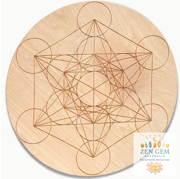 Crystal Gemstone Grid ~ Metatron’s Cube Engraved Altar Decorative Tray