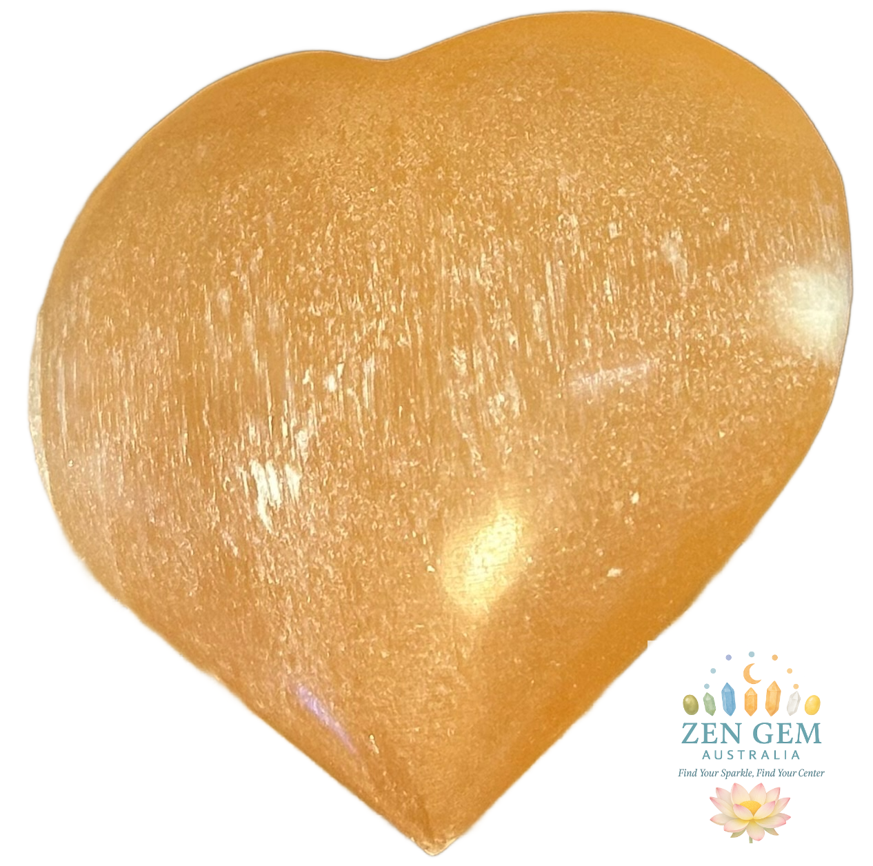 ORANGE Hand Carved Selenite Heart Crystal ~ Cleanse • Calm • Protect Your Space