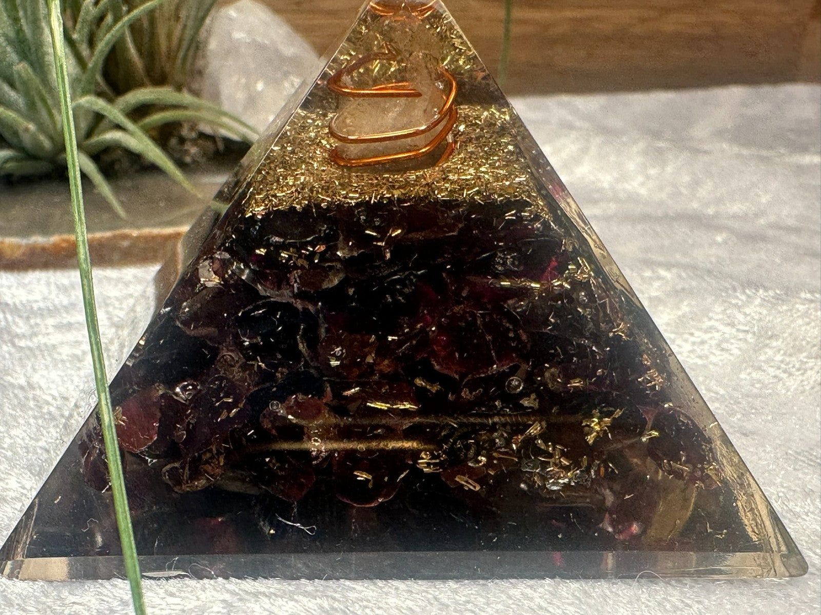 Orgonite Crystal Pyramid ~ Medium ~ Copper Coil & Hamsa Hand Symbol ~ Hand Made