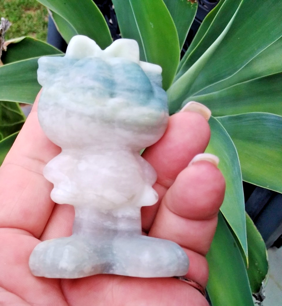Jadeite Garfield Carving – 140g Crystal Figurine Luck • Harmony • Protection