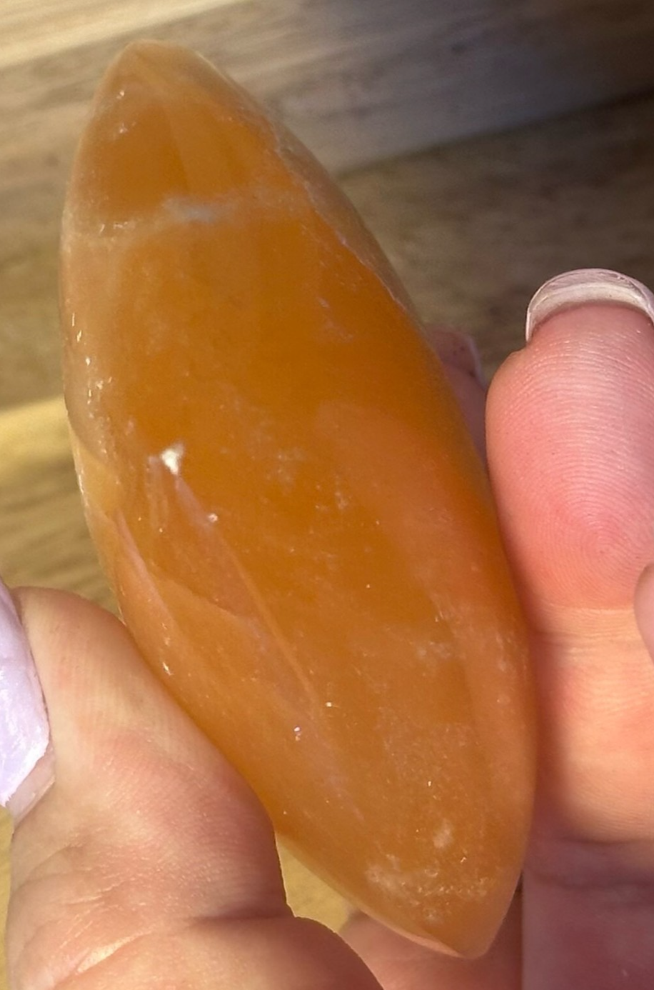 ORANGE Hand Carved Selenite Heart Crystal ~ Cleanse • Calm • Protect Your Space