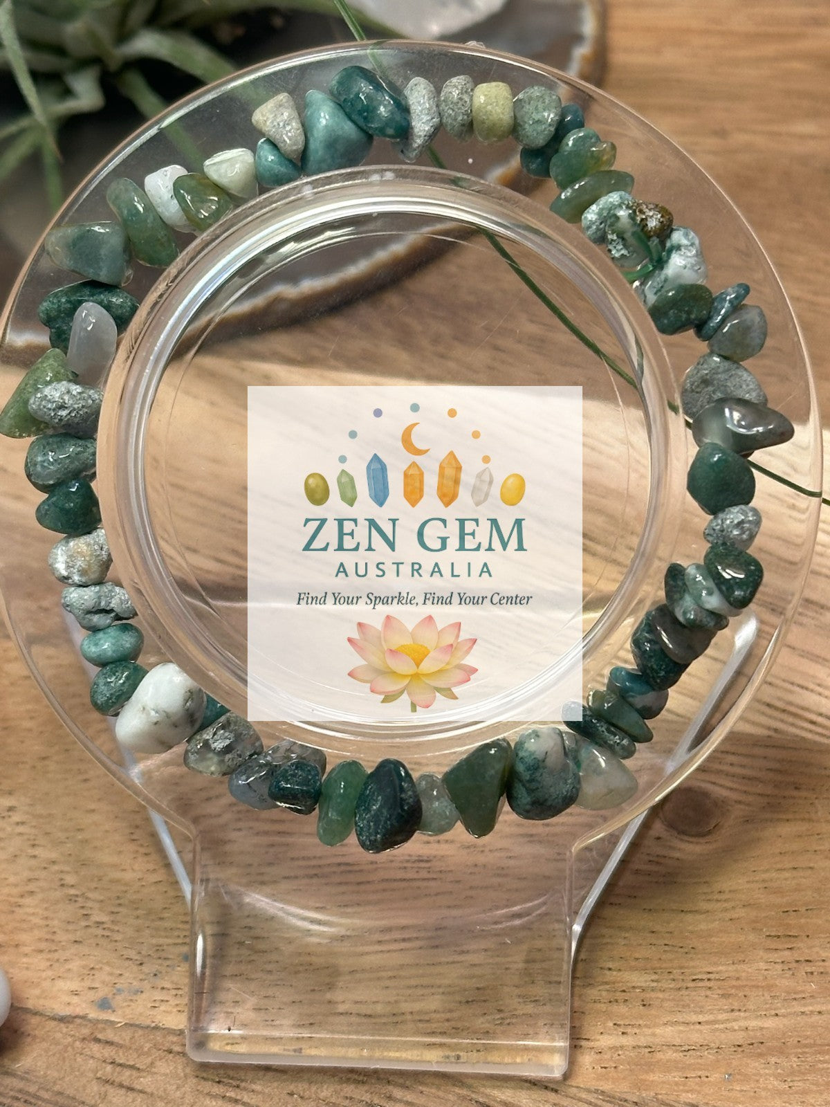 Moss Agate Crystal Chip Bracelet – Elastic ~ Growth • Balance • Nature Energy