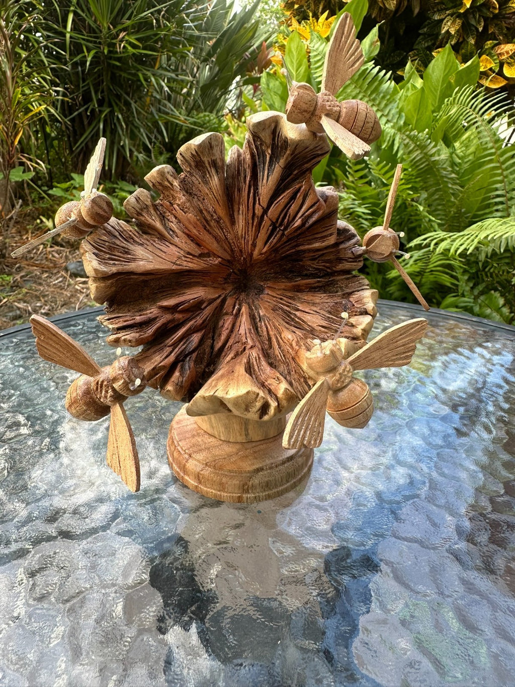 Hand Carved Wooden Bee Sculpture – Rustic Nature Decor