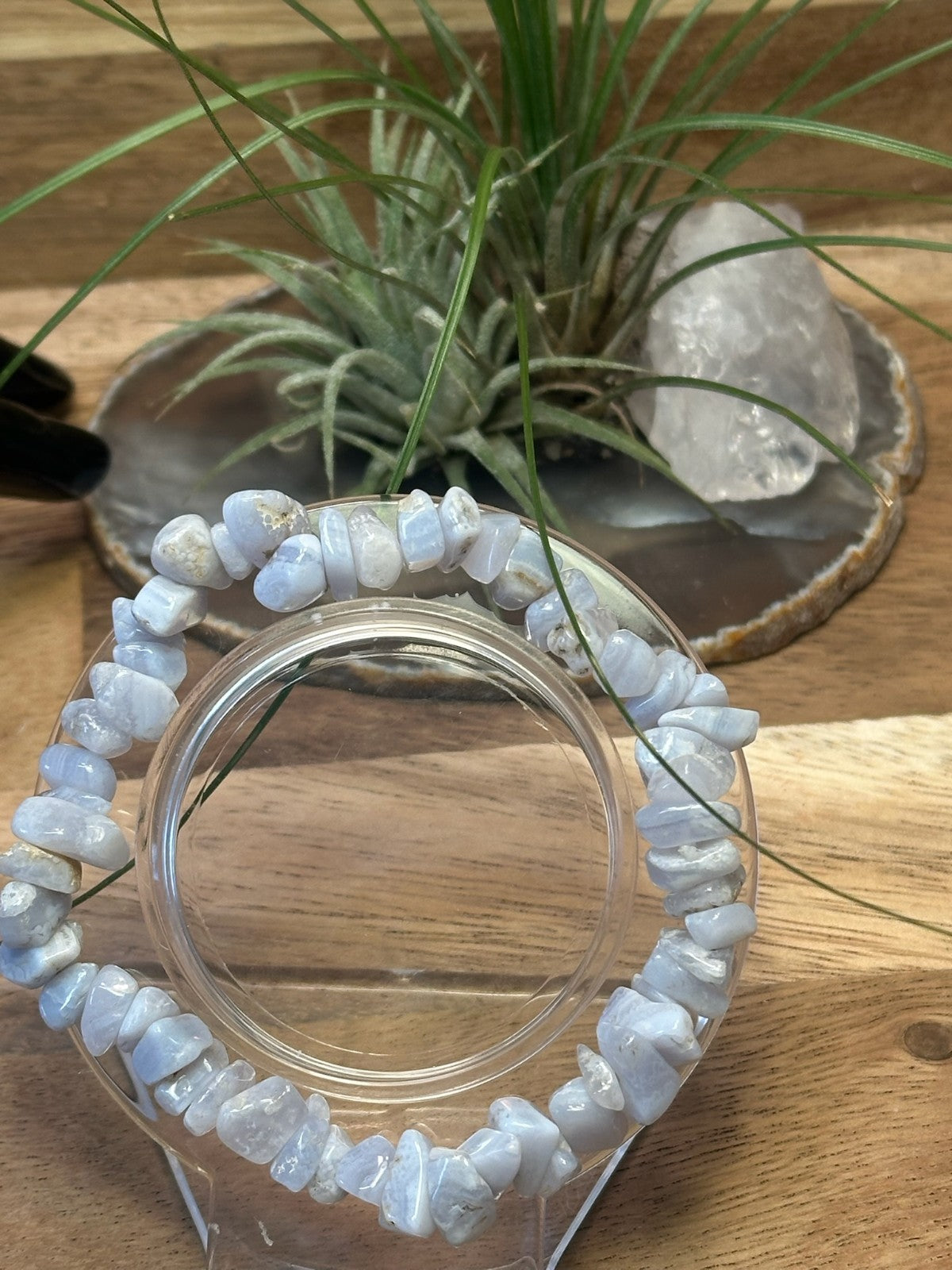 Blue Lace Agate Crystal Chip Bracelet – Elastic ~ Communication ~ Calm Energy