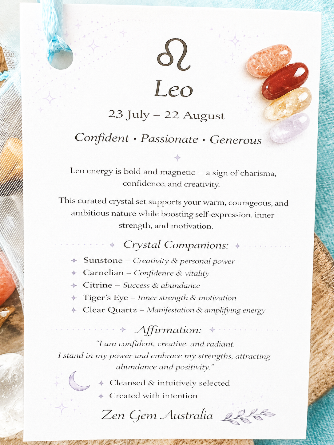 Leo Zodiac Crystal Kit ~ Astrology Gift Set ~ Horoscope Healing Crystals