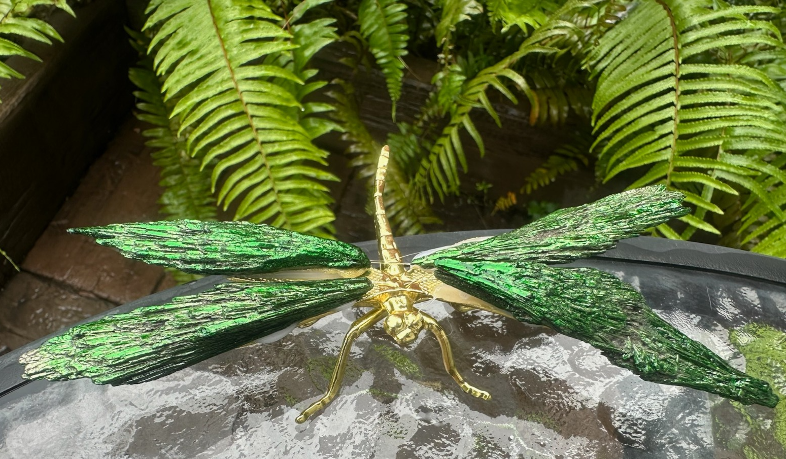 Green~Aura Kyanite Dragonfly Healing Crystal Carving Rainbow Tourmaline Ornament