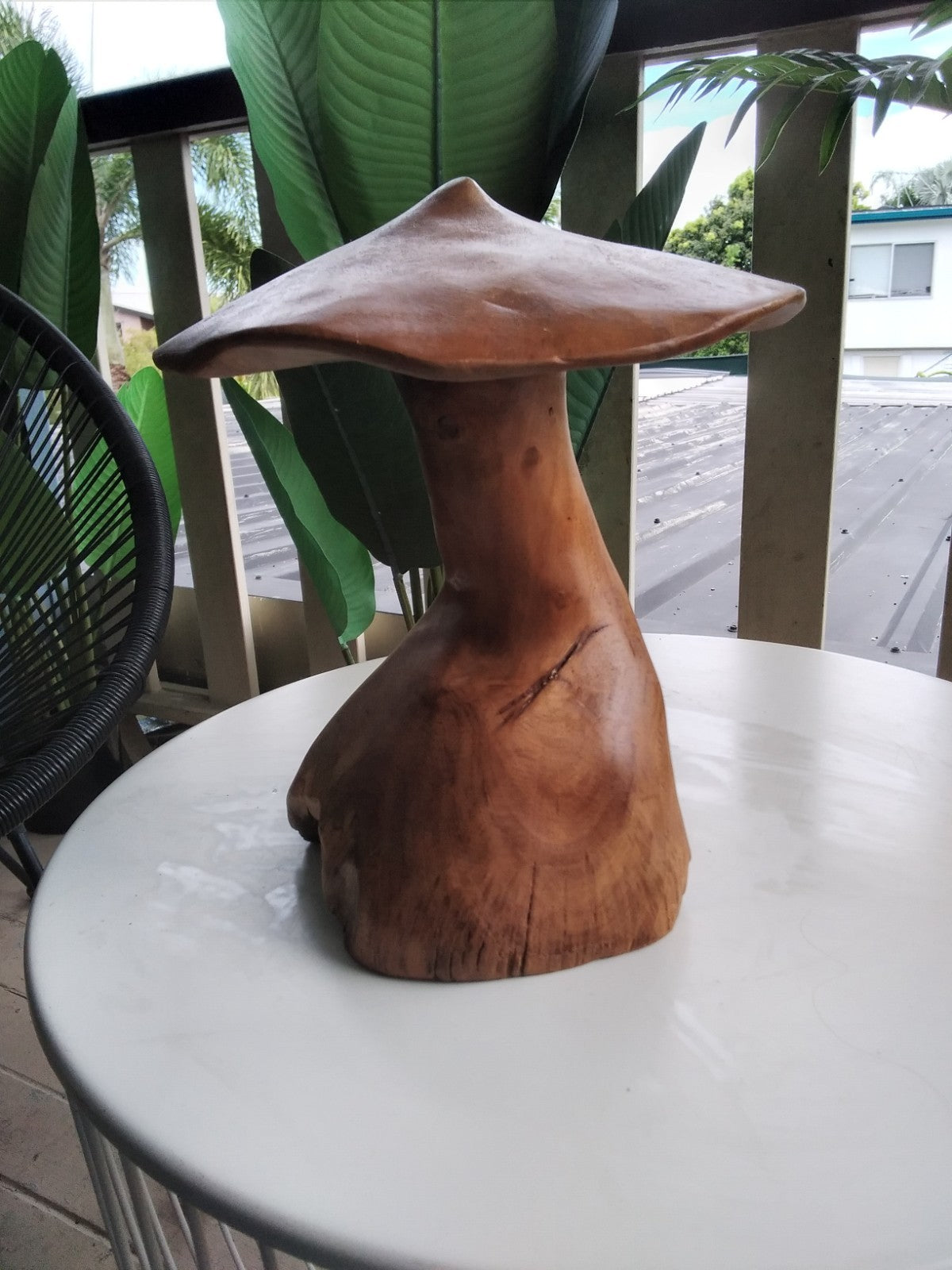 Wood Mushroom Toadstool ~ Garden Sculpture Wooden Hard Carved ~ 20 x 27cm ~ICWS2