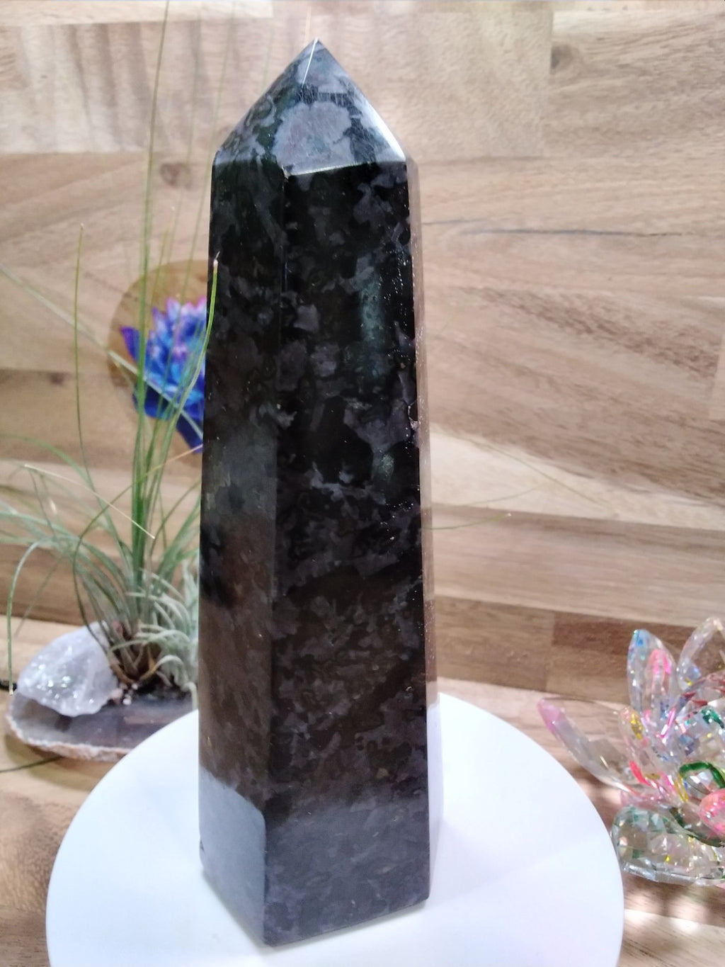 Indigo Gabbro Tower Crystal 17cm Mystic Merlinite Healing Stone Generator (B)