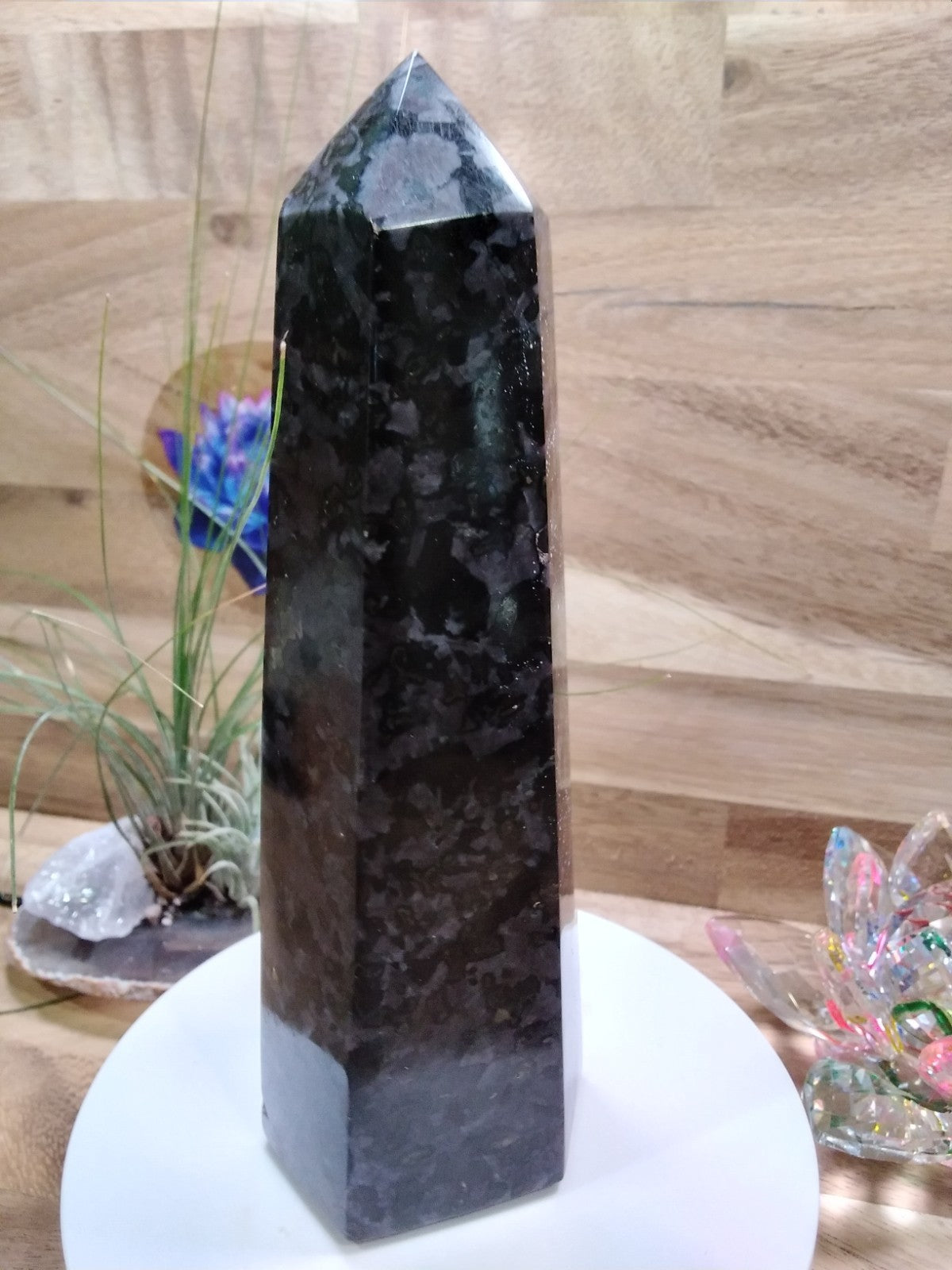 Indigo Gabbro Tower Crystal 17cm Mystic Merlinite Healing Stone Generator (B)