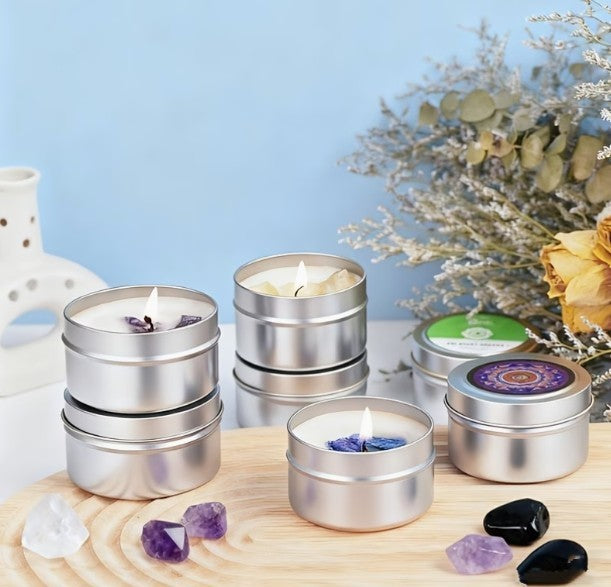 Set of 7 Scented Candles with Natural Crystal Stones And Pendants ~ Soy Wax