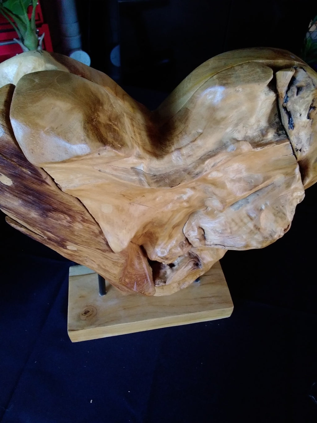 38cm ~ Rustic Wooden Love Heart Sculpture on Stand ~ Natural Timber Heavy Large