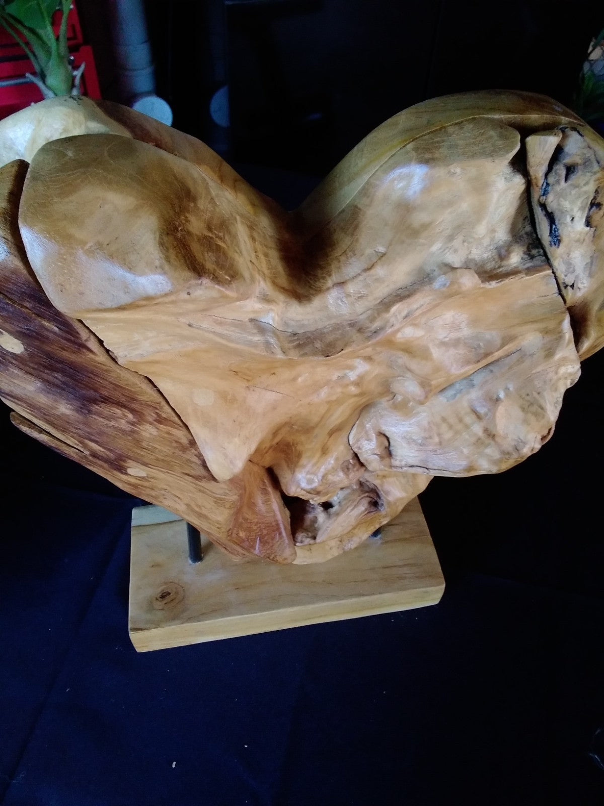 38cm ~ Rustic Wooden Love Heart Sculpture on Stand ~ Natural Timber Heavy Large