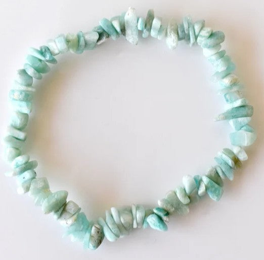 Natural Amazonite Crystal Chip Bracelet ~ Elastic Stretch ~ Calm • Balance