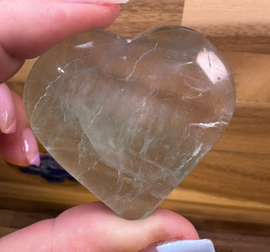 Green Fluorite Heart – 50mm Polished Crystal Clarity • Emotional Balance • Heart