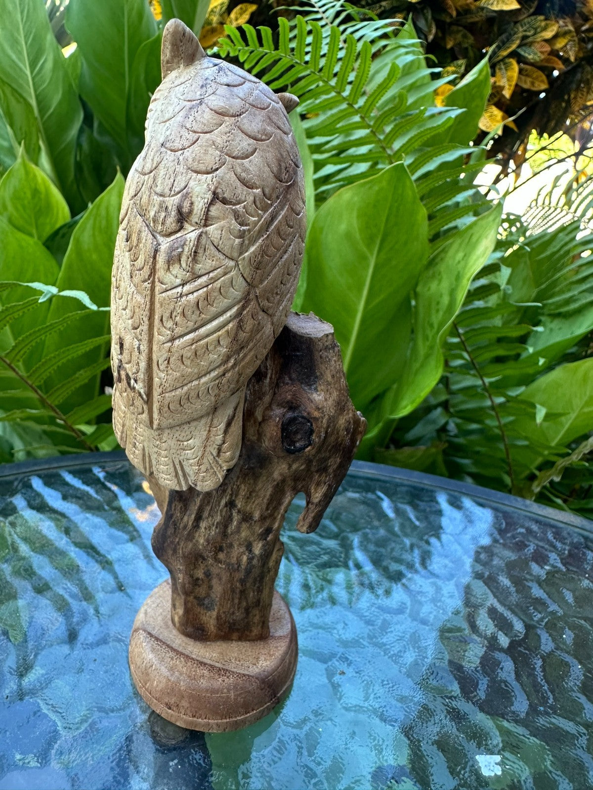 Hand Carved Wooden Owl Statue Driftwood Sculpture Rustic Home Decor 18 cm