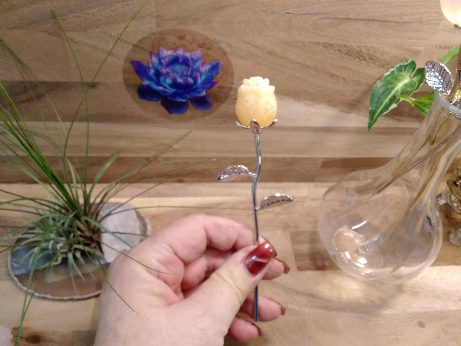 Crystal Rose Flower ~ Hand Carved Natural ~ Gemstone ~ Vase (16cm) ~ 39 grams
