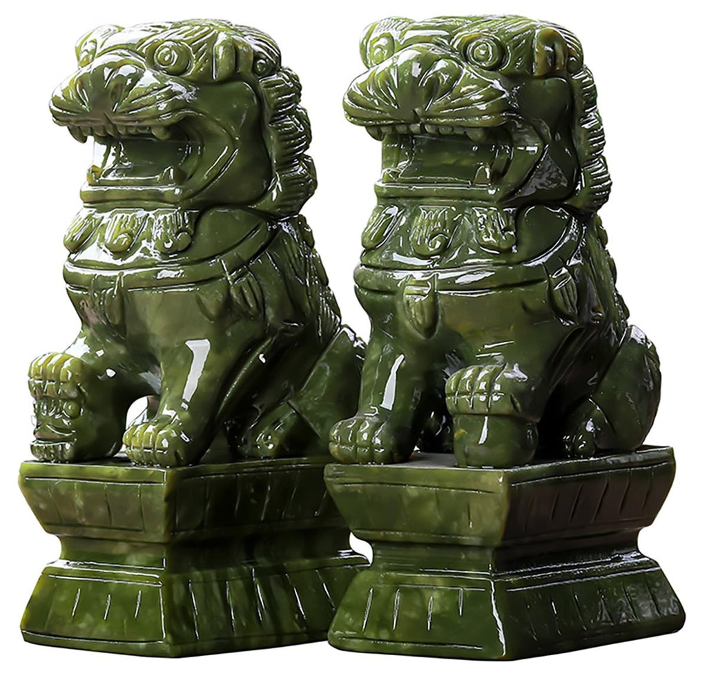 Pair Jade Green Shishi ~ Foo Dogs ~ Guardian Lions ~11 cm ~ Protection Statues