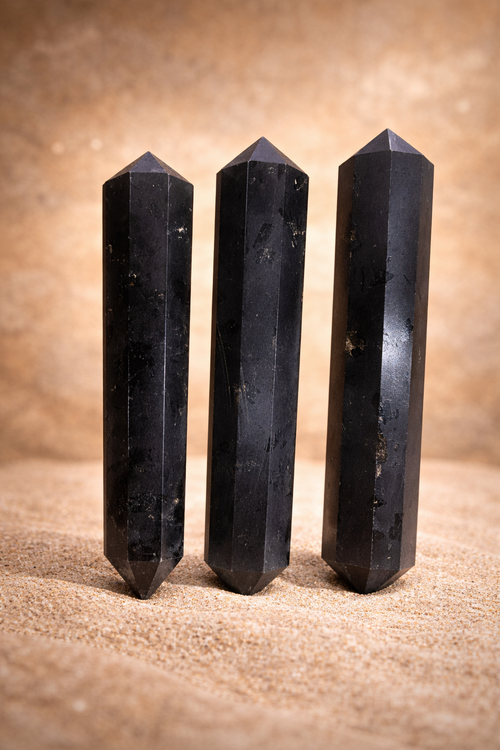 Black Tourmaline Double Terminated Wand – Polished Crystal Point Protection 14cm