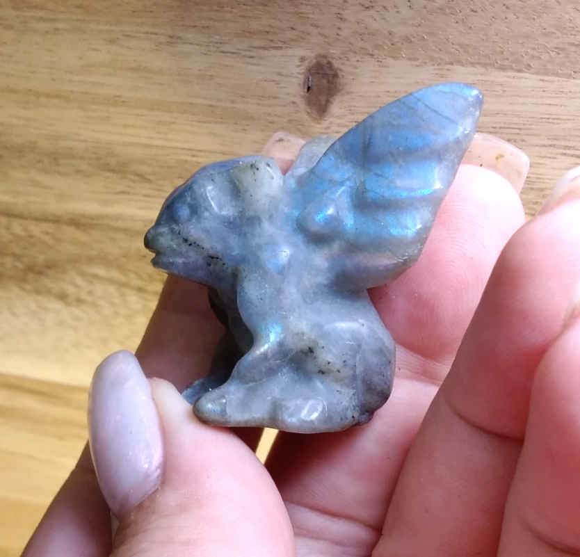 2" Natural Labradorite Gargoyle Skull Hand Carved Crystal Protection • Intuition