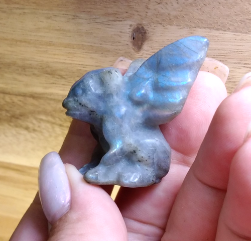 2" Natural Labradorite Gargoyle Skull Hand Carved Crystal Protection • Intuition