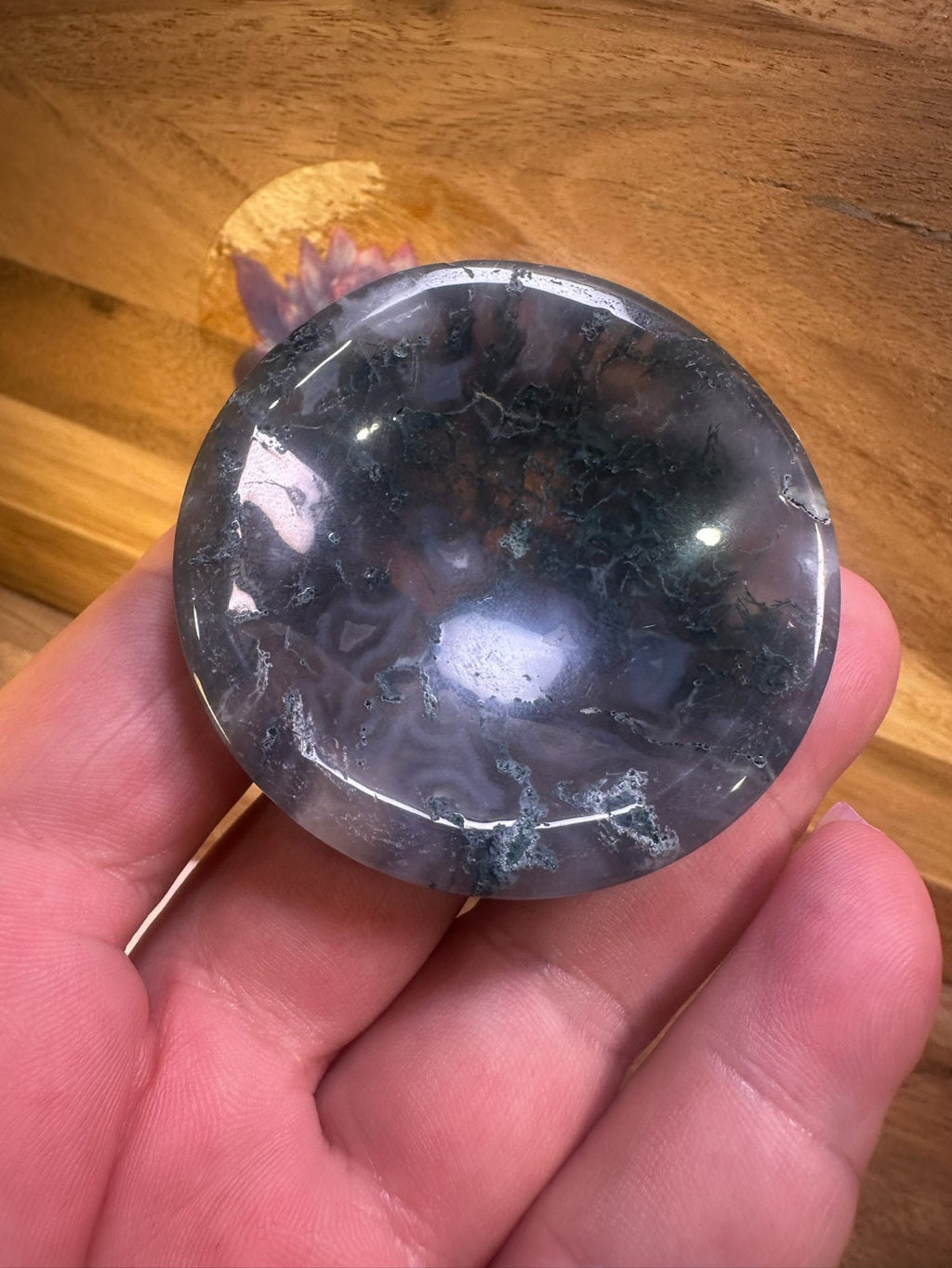 Moss Agate Bowl – 2 Inch Crystal Dish ~ Abundance • Growth • Grounding • (A)