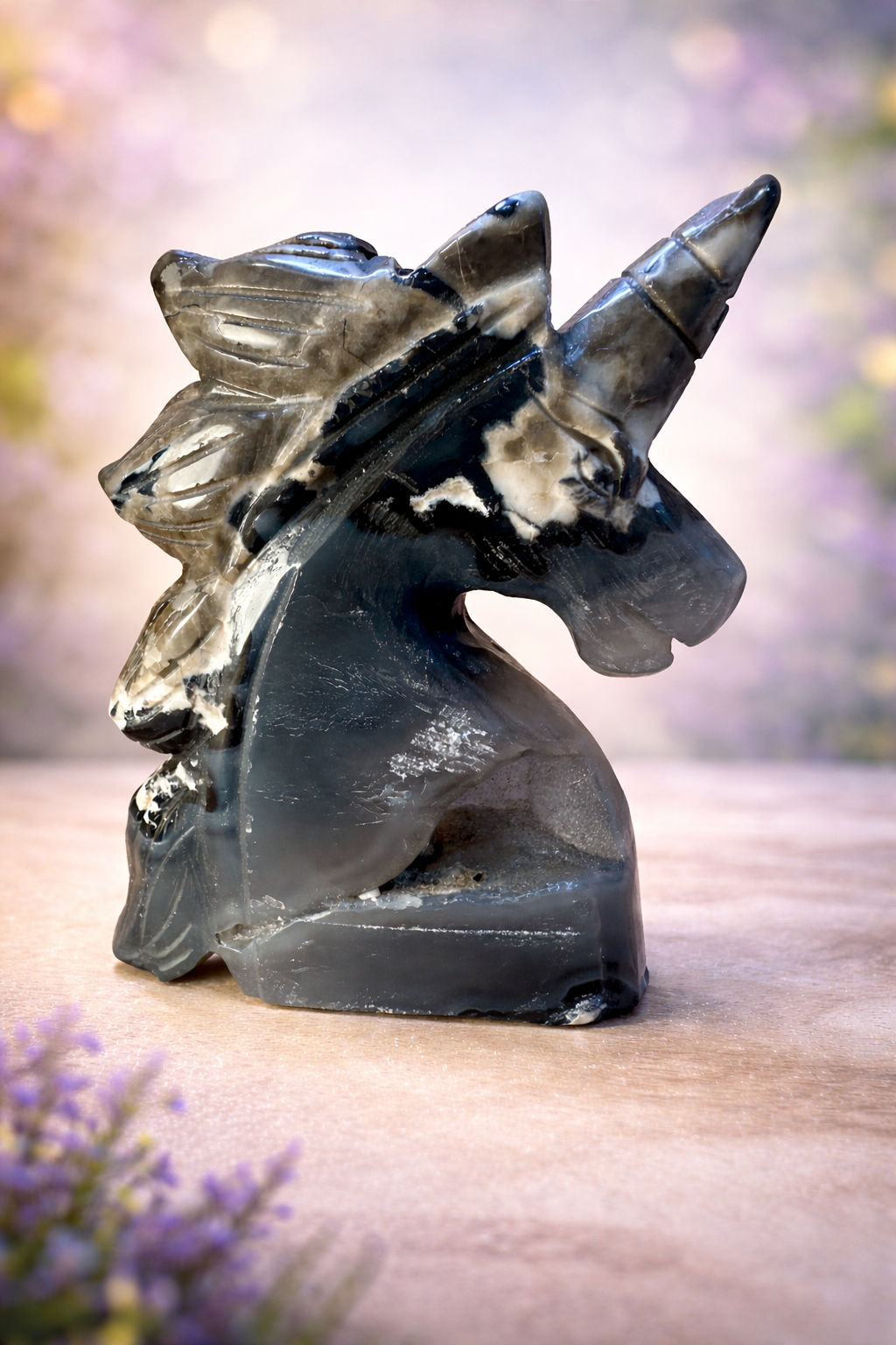 Volcanic Agate Unicorn Carving – Crystal Statue ~ Strength • Transformation 11cm