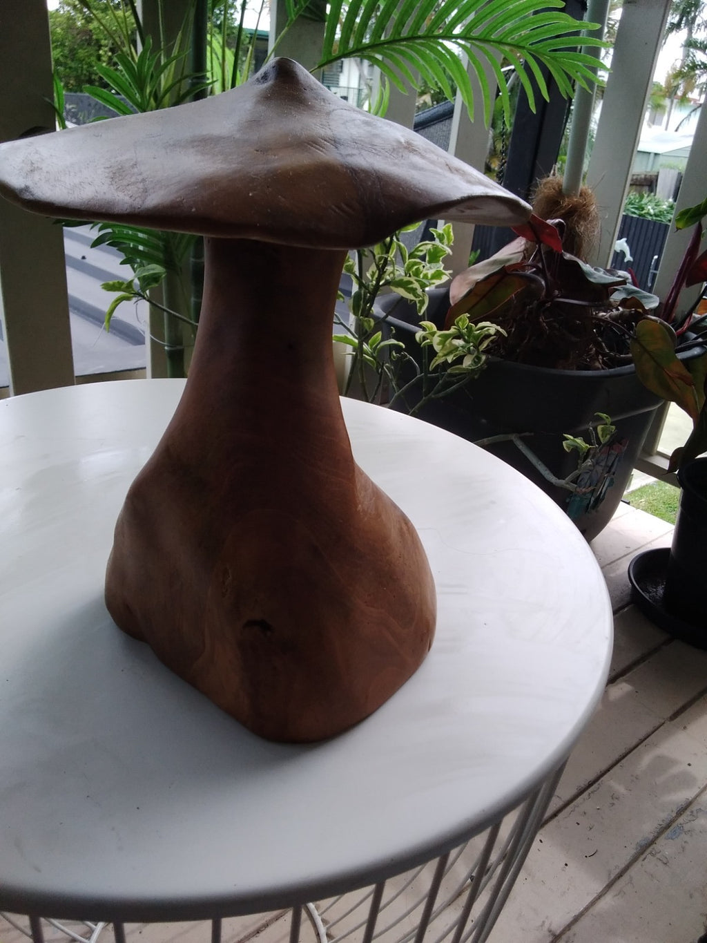 Wood Mushroom Toadstool ~ Garden Sculpture Wooden Hard Carved ~ 20 x 27cm ~ICWS2
