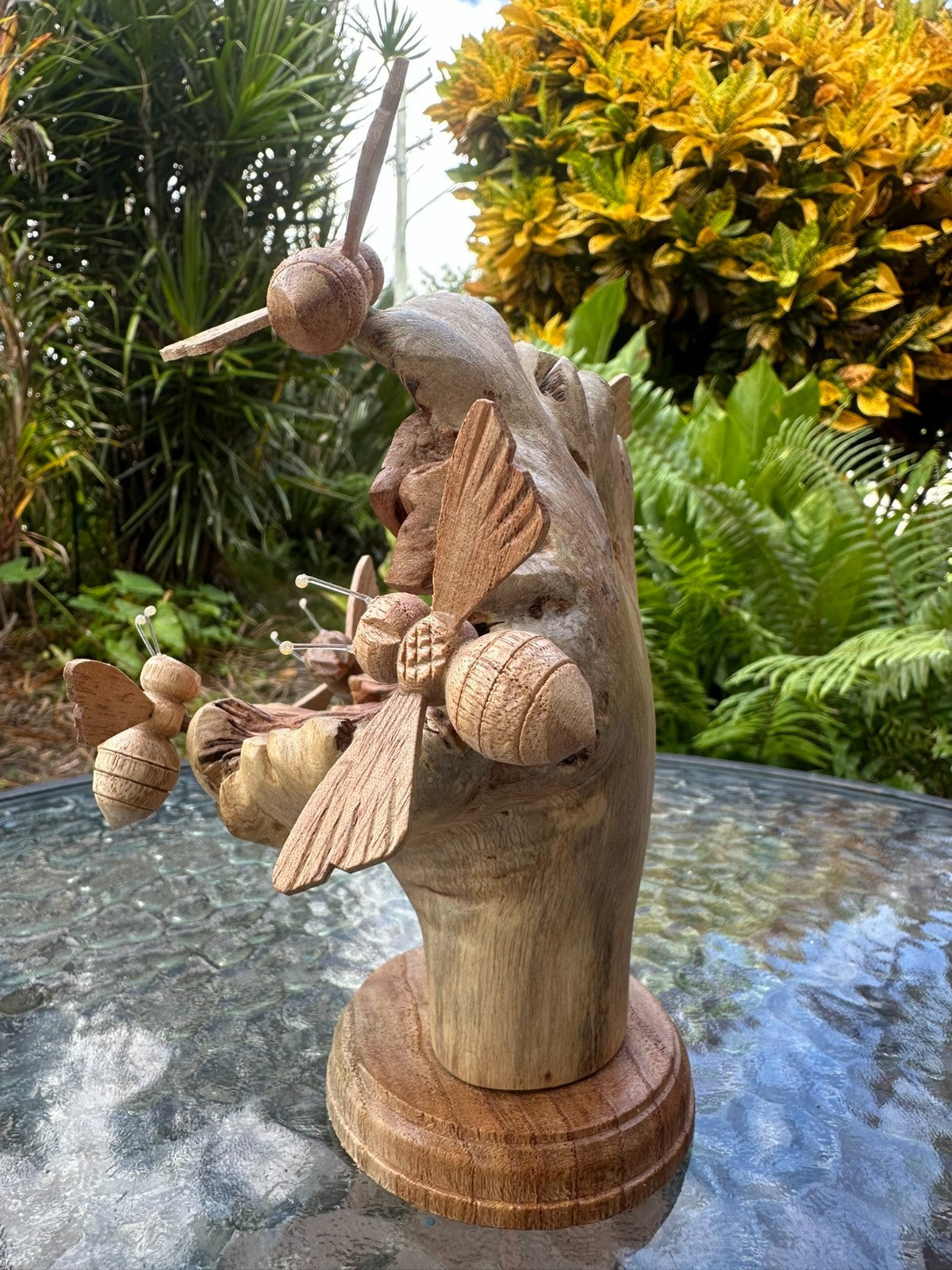 Hand Carved Wooden Bee Sculpture – Rustic Nature Decor