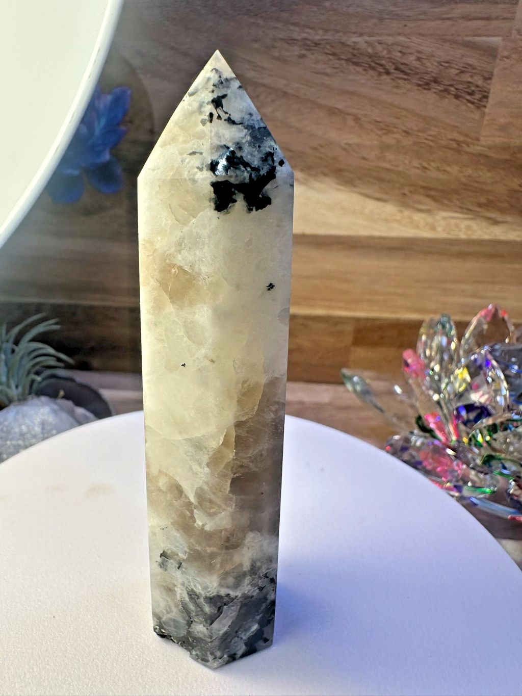 Rainbow Moonstone Tower – Polished Obelisk Intuition • Divine Feminine 10mm