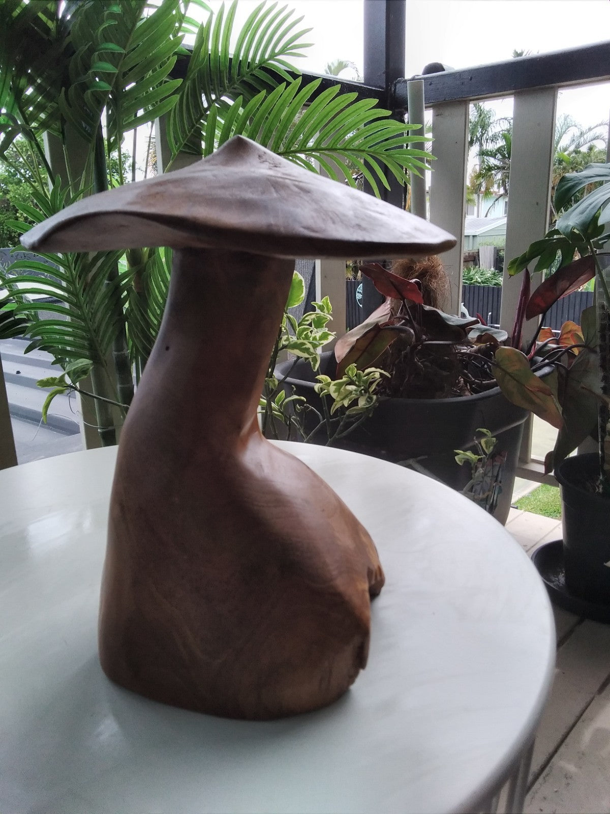 Wood Mushroom Toadstool ~ Garden Sculpture Wooden Hard Carved ~ 20 x 27cm ~ICWS2