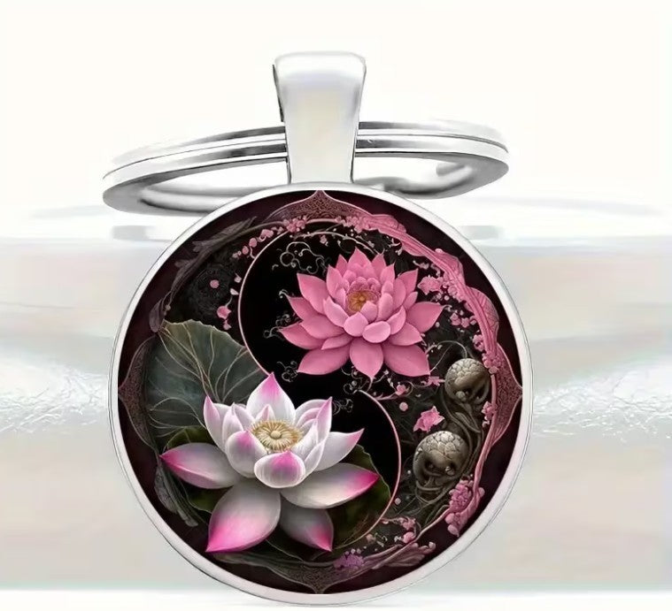 Lotus Flowers ~ Gorgeous ~ Key ring ~ Keychain ~ Spiritual Keyrings – Silver