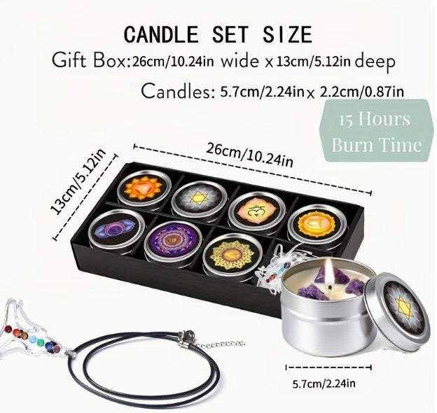 Set of 7 Scented Candles with Natural Crystal Stones And Pendants ~ Soy Wax