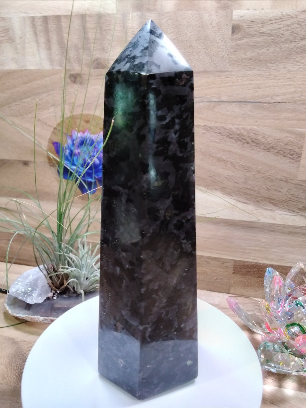Indigo Gabbro Tower Crystal 17cm Mystic Merlinite Healing Stone Generator (B)