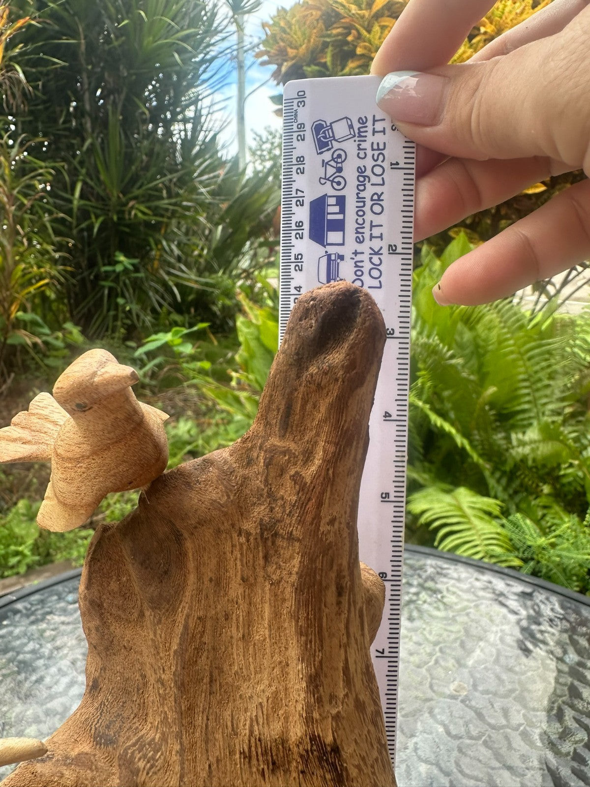 Hand Carved Wooden Bird Sculpture on Natural Wood – Rustic Nature Decor – Bird N
