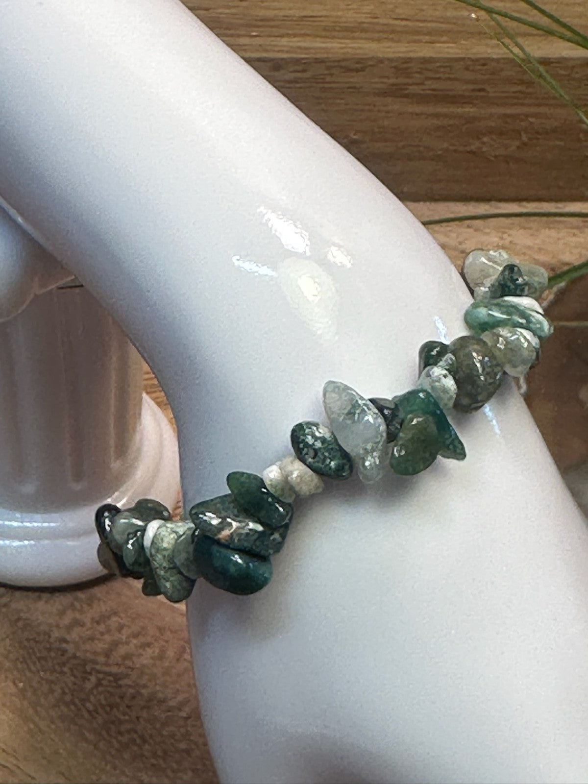 Moss Agate Crystal Chip Bracelet – Elastic ~ Growth • Balance • Nature Energy