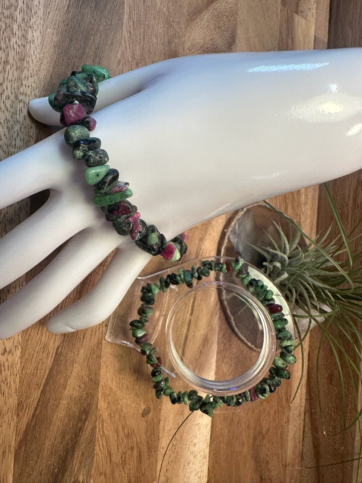 Ruby Ziosite Crystal Chip Bracelet – Elastic ~ Vitality • Growth • Heart Energy