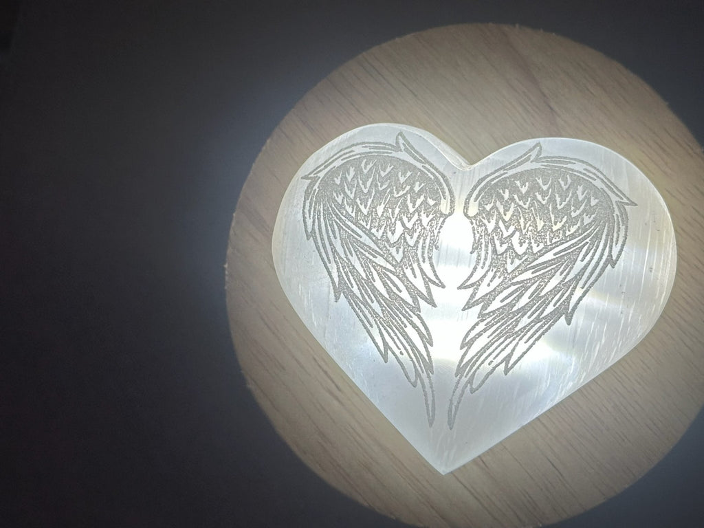 Hand Carved Selenite Heart Crystal ~ Cleanse • Calm • Protect Your Space