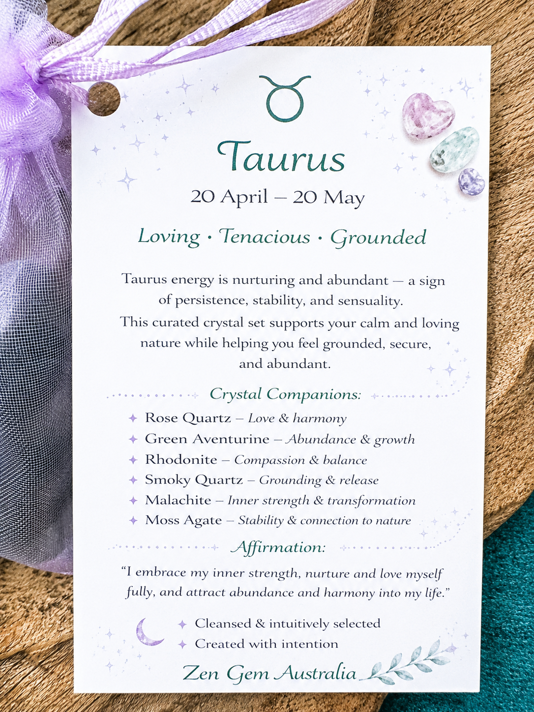 Taurus Zodiac Crystal Kit ~ Astrology Gift Set ~ Horoscope Healing Crystals