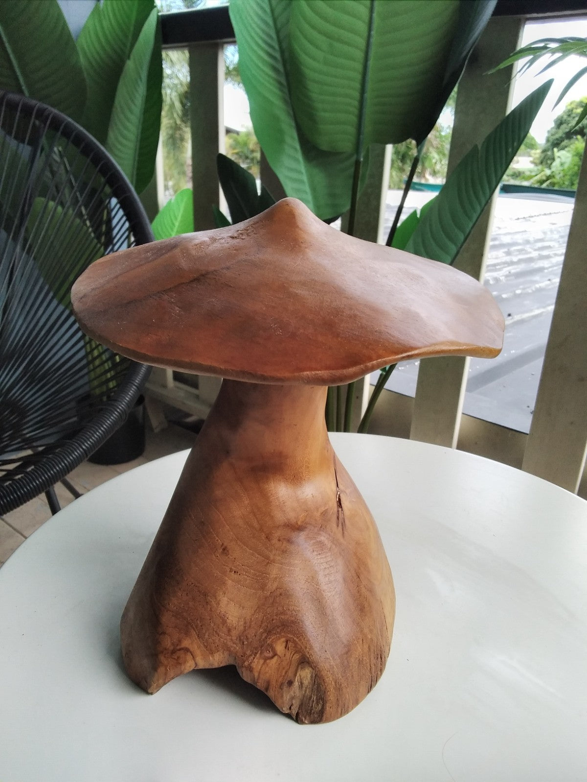 Wood Mushroom Toadstool ~ Garden Sculpture Wooden Hard Carved ~ 20 x 27cm ~ICWS2