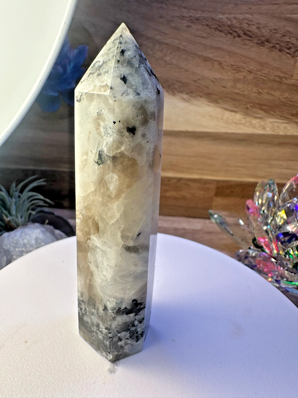 Rainbow Moonstone Tower – Polished Obelisk Intuition • Divine Feminine 10mm