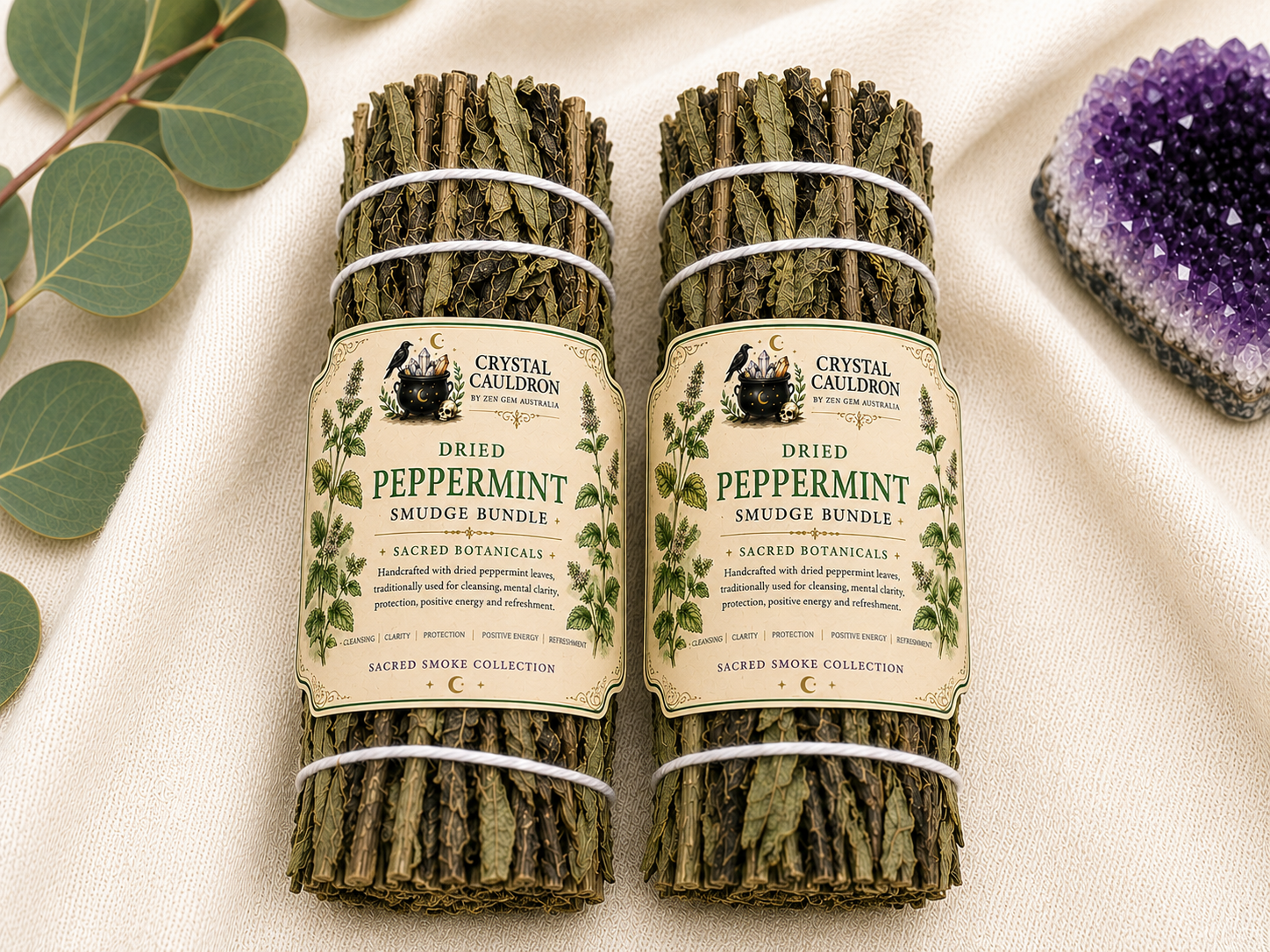 Peppermint Smudge Bundle Herbal Cleansing Protection Ritual Smoke Stick AUST