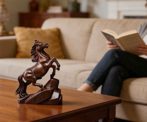 2026 Year of the Horse ~ Hand-Carved Wooden Horse Statue – Rearing Stallion