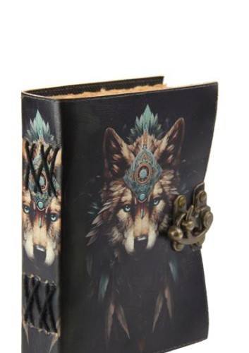7x5" Leather Journal with Wolf Design B ~ Vintage Style Notebook Diary ~ 18x13cm