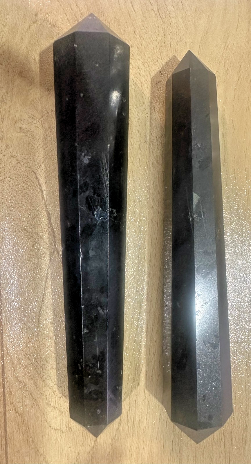 Black Tourmaline Double Terminated Wand – Polished Crystal Point Protection 14cm